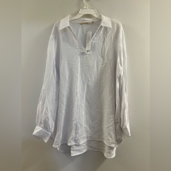 Soft Surroundings Regatta White Gauze V-Neck Top - Picture 13 of 13